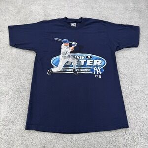 New York Yankees Shirt Mens Medium Navy Blue MLB Baseball Derek Jeter #2 Vintage